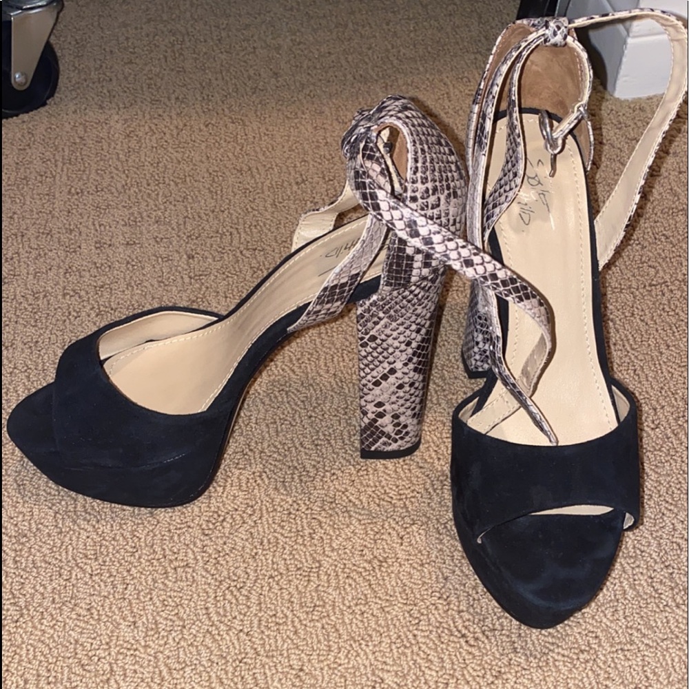 Suede and snake skin heels